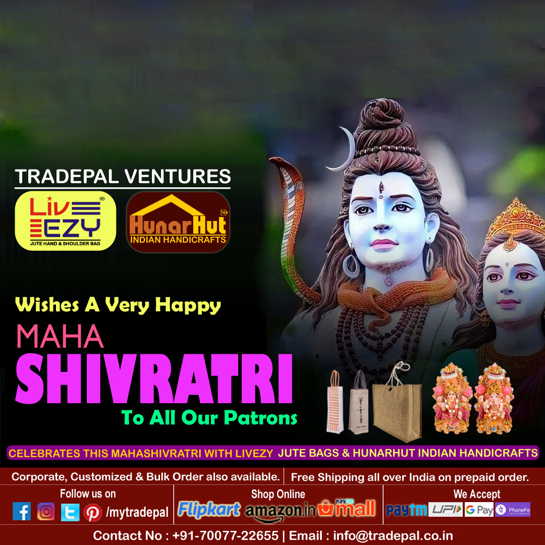 #TradePal Wishes a very Happy #MahaShivRatri2023 to all our patrons

We are thankful for your support &look forward to your continued patronage

#Mahashivratri #shivratri #MahaShivarathri #mahashivratrimahotsav #shivratri2023 #JuteHandBag #Handicrafts #greenproducts #ecofriendly