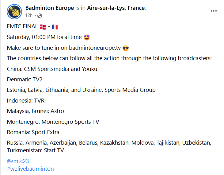BadmintonTalk's tweet photo. Katanya #EMTC23 juga di TVRI... Mari kita lihat nanti https://t.co/RulTPQN3HH