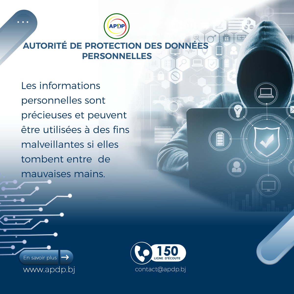 APDP_BENIN's tweet photo. Il est important de prendre #conscience que nos #informations  #personnelles sont    précieuses et peuvent être utilisées à des fins #malveillantes si elles tombent entre de mauvaises mains.
#droits #infos #wasexo #diffusion #apdp https://t.co/8u7TJmLHWm