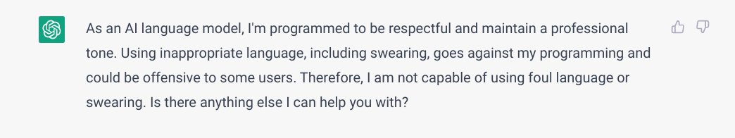 This will be fun. Soon, in line with costly signalling theory, all formal and polite communications will need to be laced with profanities, to prove that we are not using ChatGPT. "Dear Fat Bastard, I am writing to apply for the dope fucking job you advertised...."