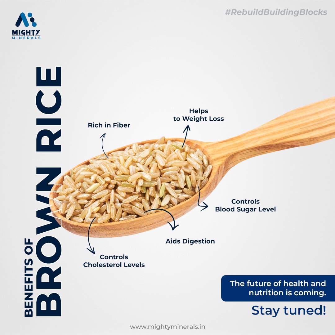 mymightymineral's tweet photo. Looking for a healthy grain to add to your diet? Try brown rice!
#MightyMinerals #RebuildBuildingBlocks #BrownRice #HealthyChoices #MightierThanYouThink #Protein #WheyProtein #HealthyLiving #IYoM2023 #Mahashivratri2023 https://t.co/ovcel0TDrK
