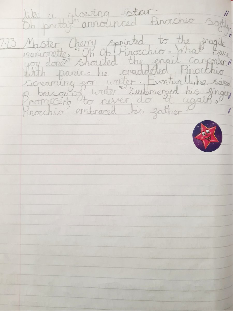 SarahMcIntosh80's tweet photo. Y3 loved studying Carlo Collidi's ‘Pinocchio’. They took inspiration from his writing to create  their own versions, applying high-level vocabulary to write in a similar tone. Opening the Doors, Unit 13.🌟The wooden puppet lamented dolefully🌟 @WestViewPrimary @BobCox_SFE https://t.co/7Efaco3lW0