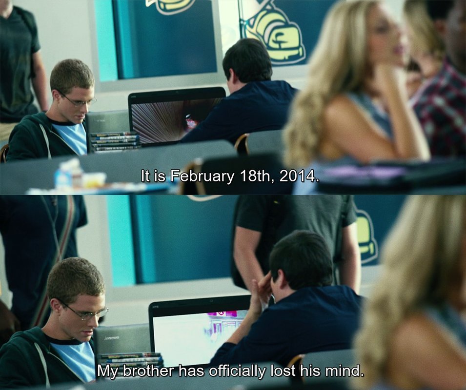 CineCalendar's tweet photo. Feb 18th 2014 - David Raskin is convinced he and his friends can build a time machine, using his deceased father's blueprints, after witnessing his teen self in a video of his 7th birthday party #ProjectAlmanac https://t.co/07Odt7OYgv