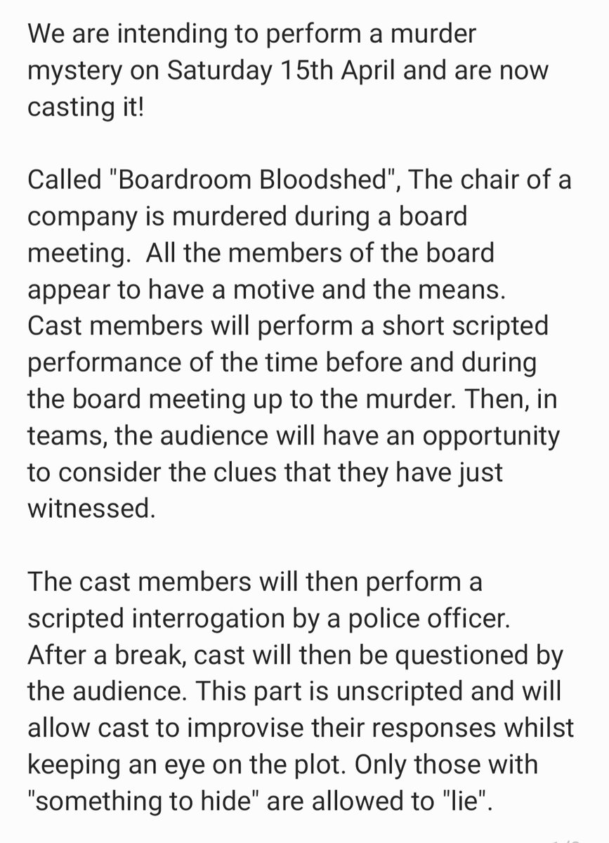 necpneweltham's tweet photo. Just in case you missed it our next show announcement!

We're encouraging everyone to get involved, so read on if you're interested in being in our cast and get in touch!

Please like &amp; retweet

#neweltham #drama #murdermystery #theatre #WhatsOn #greenwich #amdram #Shows #eltham https://t.co/D2rlyyHZB6