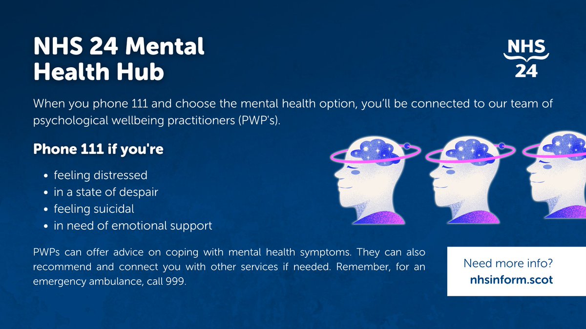 NHS24's tweet photo. Mental health is just as important as physical health, and we are here to support you. Learn about the mental health services available at NHS 24 by visiting ➡️ https://t.co/qKZMDW4ehX

Don't suffer in silence - reach out for help if you think you need it. https://t.co/Bdxwiuosvx