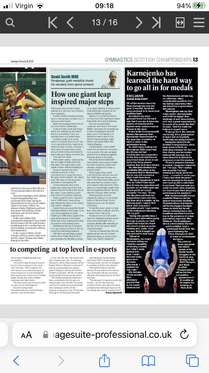 In today’s @heraldscotland I chat to @erinwallace___ about this weekend’s UK Indoor Athletics Champs, Natalie Stevenson @ActiveNat about today’s World E-Cycling Champs in Glasgow and @PavelKarnejenko about defending his title at the Scottish Gymnastic Champs