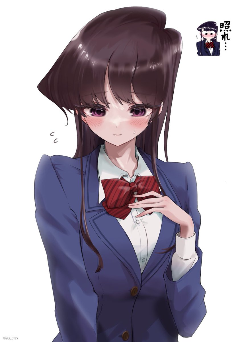 komi shouko school uniform blush jacket white background long hair bow bowtie  illustration images