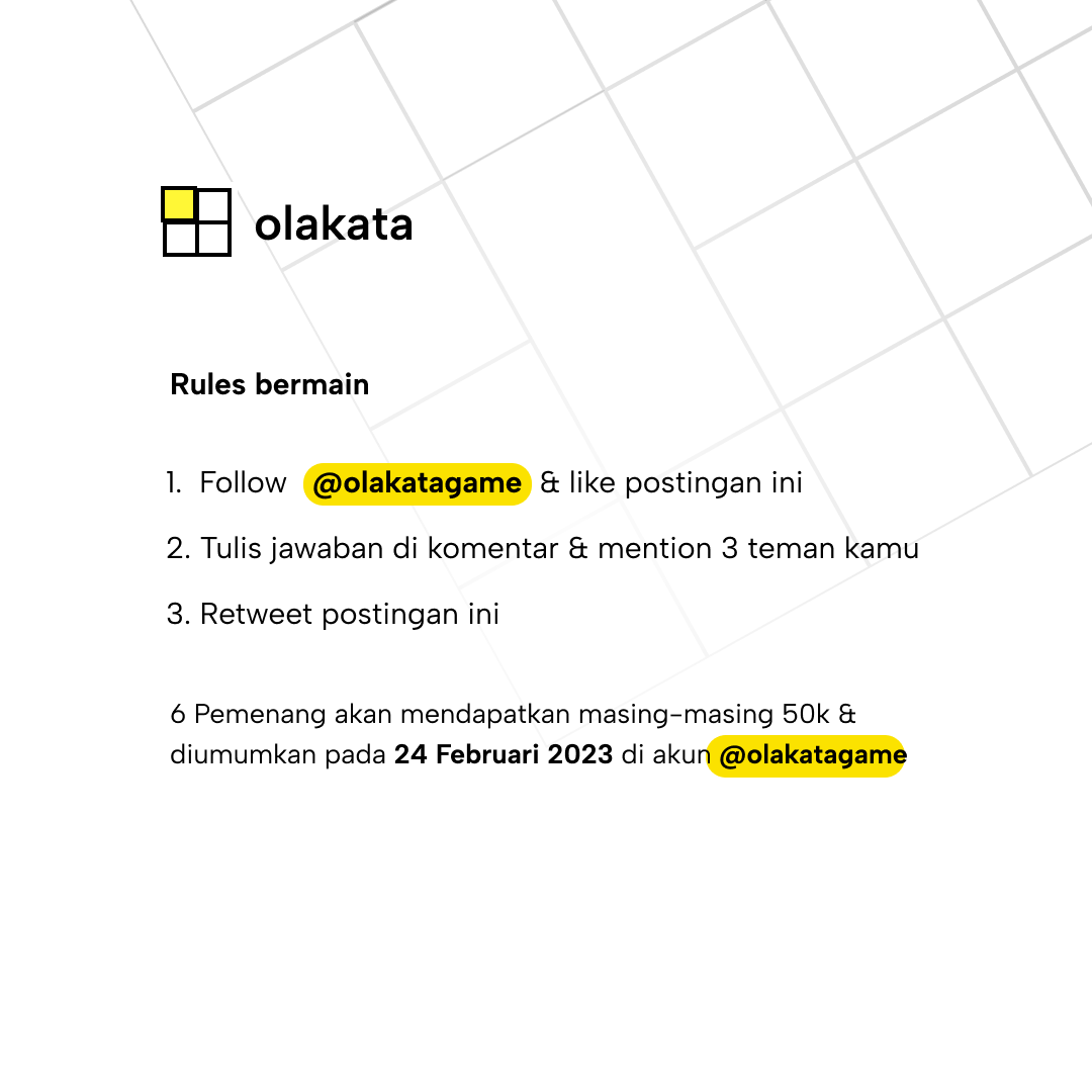 OlakataGame's tweet image. Isi TTS-nya, dapetin hadiahnya🥳
Daptkan 300k untuk 6 pemenang🏆
Dengan ikutan Mini TTS Challenge Olakata✨

#Olakata #OlakataGame #TTSBerhadiah #KuisBerhadiah #Kuis #TekaTekiSilang #Hadiah #ChallengeIndonesia #GiveawayIndo #GiveawayIndonesia #GiveawayIndonesiaUpdate #KuisGratis
