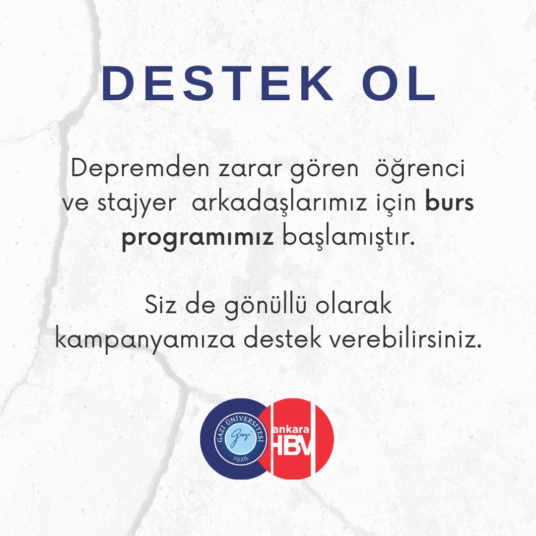 Depremden etkilenen fakültemiz mensubu öğrenci ve stajyerlerimiz için Platformumuzca burs kampanyası başlatılmıştır. 

Kampanyaya destek vererek 6 ay süre ile arkadaşlarımıza maddi katkıda bulunabilirsiniz. 

Detaylar ve destek için: forms.gle/NWmZorjBXjYcvi…
