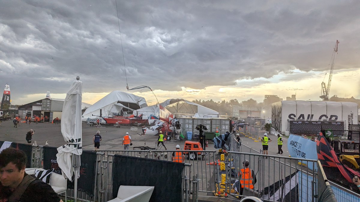 ozcoggs's tweet image. Obviously praying all are ok after the scary weather incident at the #SailGP tech site today.