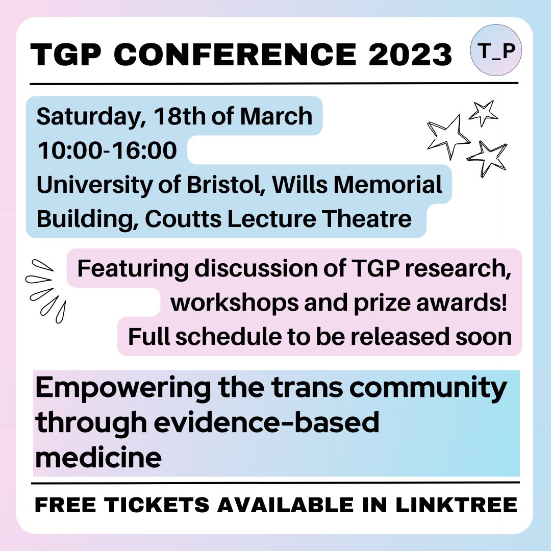 Introducing TGP23 - the first gathering for professionals, advocates and community members passionate about trans health and research! 🏳️‍⚧️🩺

#transhealthcare #transgapproject #research #TGP23 #TransRightsAreHumanRights