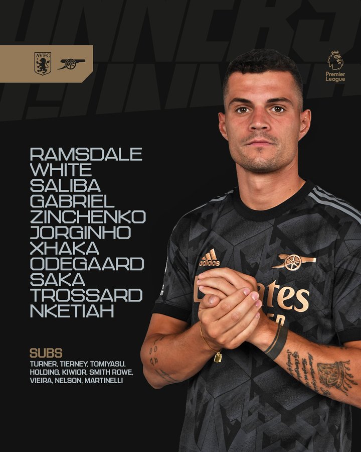 Line-Up: Ramsdale, White, Saliba, Gabriel, Zinchenko, Jorginho, Xhaka, Odegaard, Saka, Trossard, Nketiah.

Subs: Turner, Tierney, Tomiyasu, Holding, Kiwior, Smith Rowe, Vieira, Nelson, Martinelli.