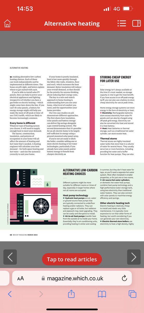 robertjwhitney's tweet photo. Great to see the March 2023 @WhichUK feature on #alternativeheating and #electricthermalstoreboilers listed as alternative heating technologies - good explanation too! The @tepeoheat ZEB falls within the sub category of #modernthermalstoreboilers 📲⚡️🔋♨️ https://t.co/lyfUq1wNR7