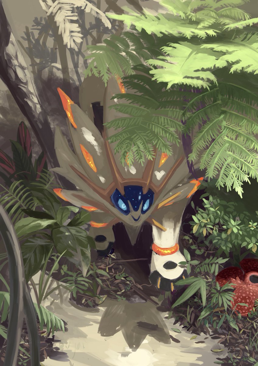 pokemon (creature) no humans solo blue eyes outdoors plant leaf  illustration images