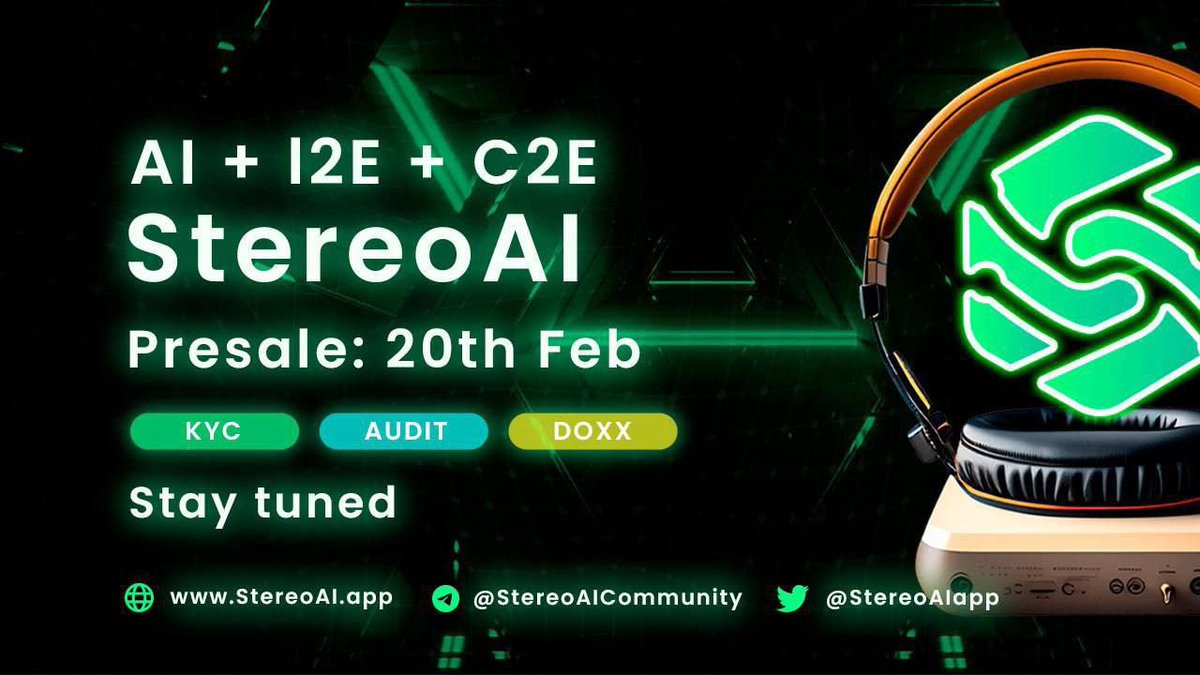 bigbunnycrypto's tweet photo. 🎵StereoAI! | @StereoAIapp 
The world's first AI-Powered Music Studio! 🎶🎙️

Presale $STAY 🗓February 20, 2023,⏰️13:00 (UTC): https://t.co/pPblxxW7hd

Earn creating hits🎤 with AI, listening 🎧 to music, or trading!

🌍https://t.co/mZAtrCb3nh
📲https://t.co/PD0dRfvKgJ https://t.co/jg6pGt5G2C