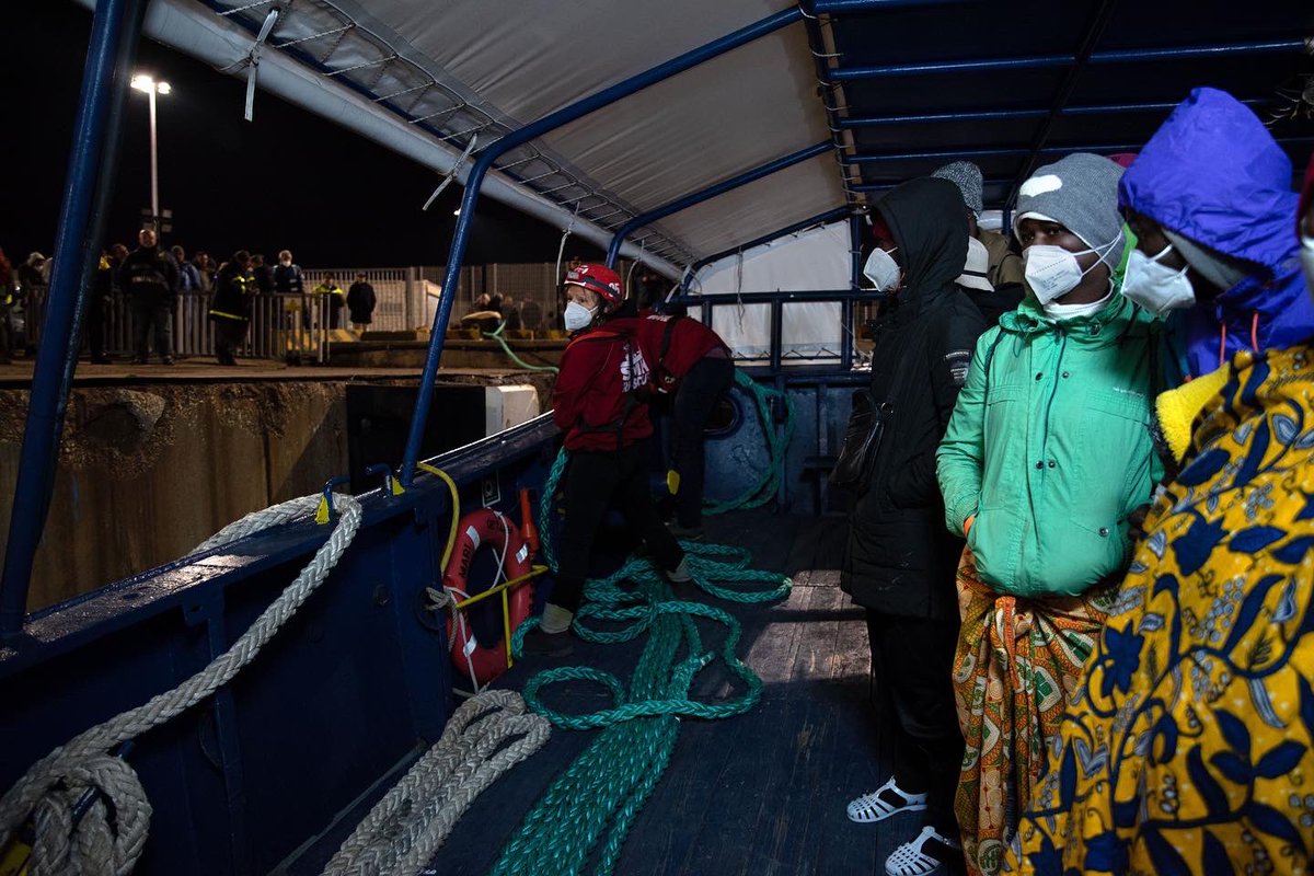 XimenaBorrazas's tweet photo. In the early hours of Saturday 18 February, the 31 migrants rescued on 15 February 33 miles off the Tunisian coast by the Spanish humanitarian ship Aita Mari disembarked in #Civitavecchia.

#SearchAndRescue #SARMalta https://t.co/JMJsBrt4MG
