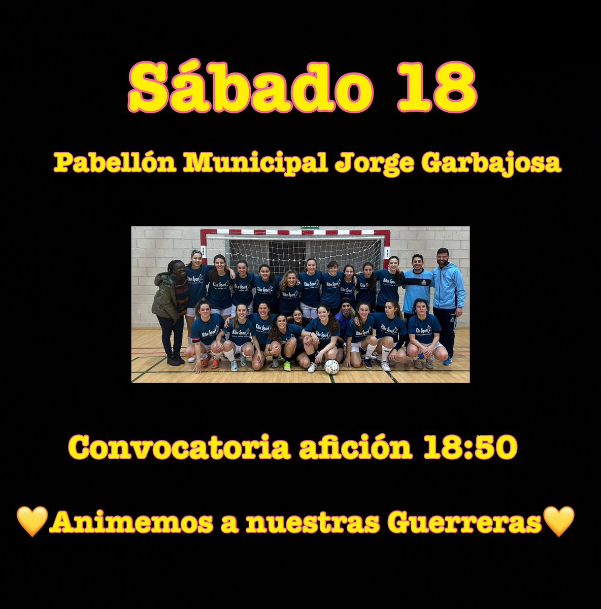 Tenemos Partidazo esta tarde contra <a href="/torrejonsala/">Torrejón Sala</a> primeras de grupo, hoy gana el fútbol sala femenino. Ven y apoya a tu equipo 🖤💛

#somosunasomosfamilia
#cdealarodeportiva
