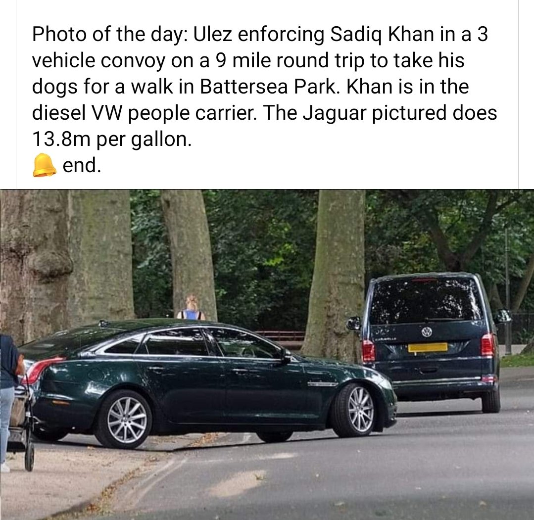 #ULEZExpansion bought to you by this man who lives next to Tooting Common but takes a convoy to another green space to walk his dog!

@SadiqKhan friend of the chattering classes but not the lower waged, unwaged & small businesses.

@MayorofLondon

#LondonDeservesBetter than Khan!