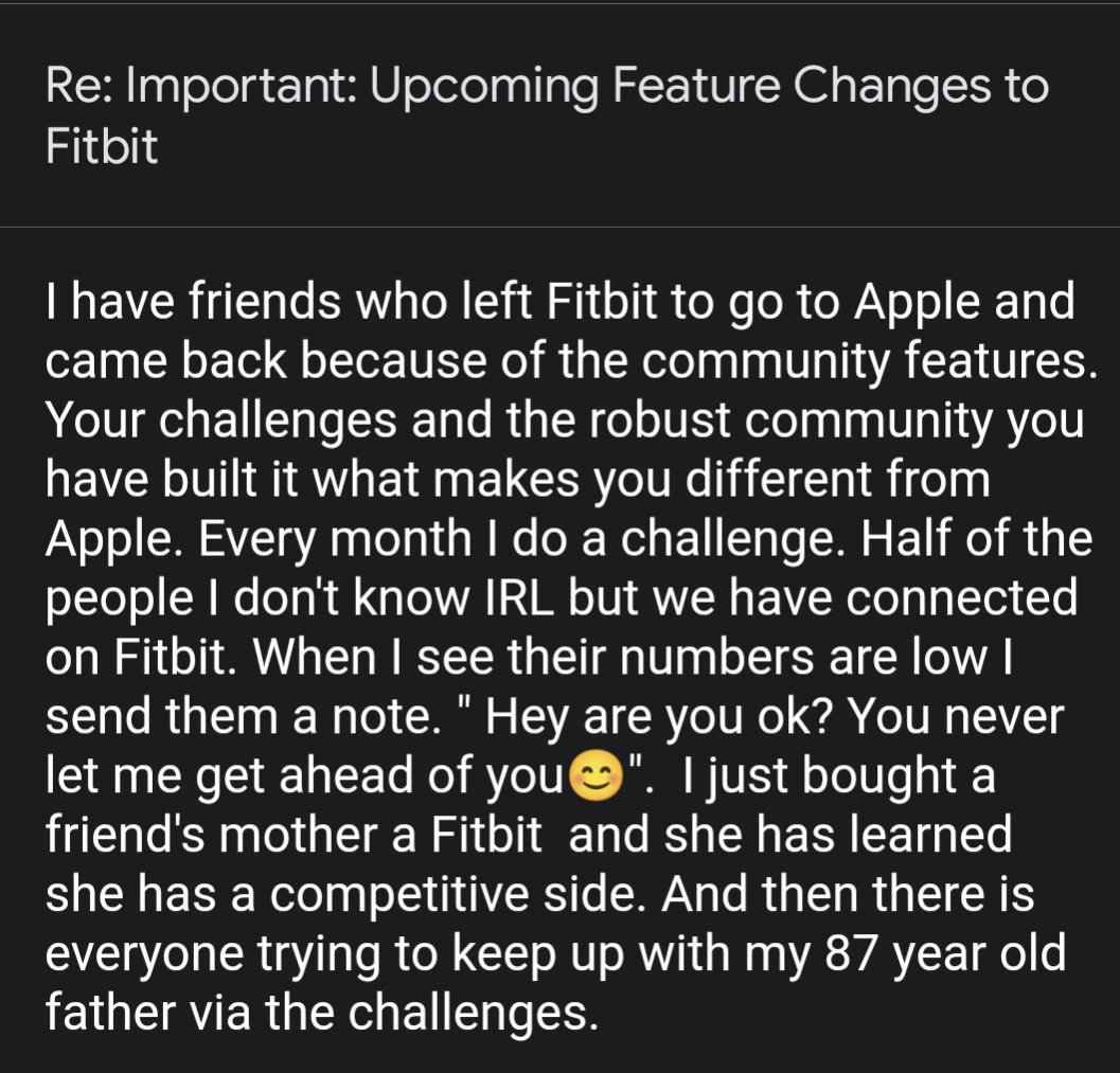 RenewedDawn's tweet photo. @fitbit  I got your email about getting rid of challenges and it makes me a very sad. The challenges have been a great way to stay connected. What are you replacing it with? #FitnessMotivation #donttrytobelikeapple #marketdifferentiator https://t.co/AINcOojbXk
