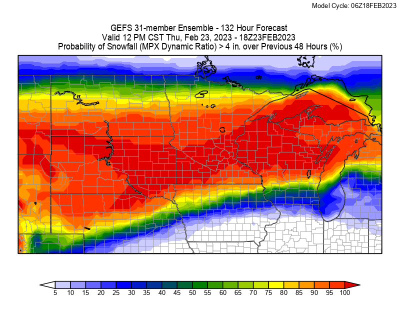 HopWRF's tweet photo. We are closely monitoring the potential for a significant winter storm across the northern plains &amp; upper Midwest mid-week. The following are from the 6Z GEFS, the 31-member ensemble of GFS. A probabilistic approach is needed this far out. Available at: https://t.co/1gL2wAtnv6 https://t.co/I0RSS1mclC