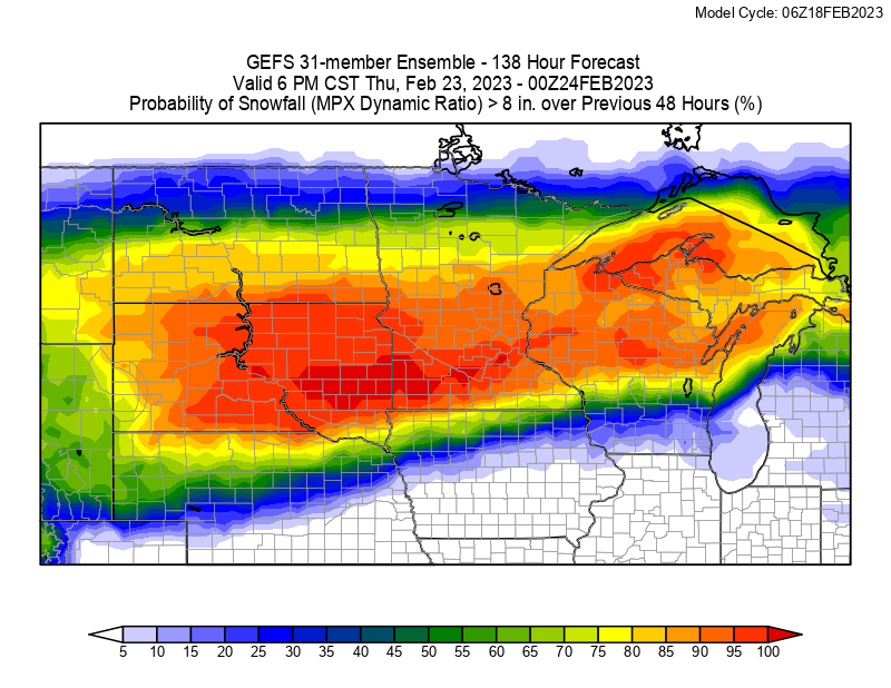 HopWRF's tweet photo. We are closely monitoring the potential for a significant winter storm across the northern plains &amp; upper Midwest mid-week. The following are from the 6Z GEFS, the 31-member ensemble of GFS. A probabilistic approach is needed this far out. Available at: https://t.co/1gL2wAtnv6 https://t.co/I0RSS1mclC