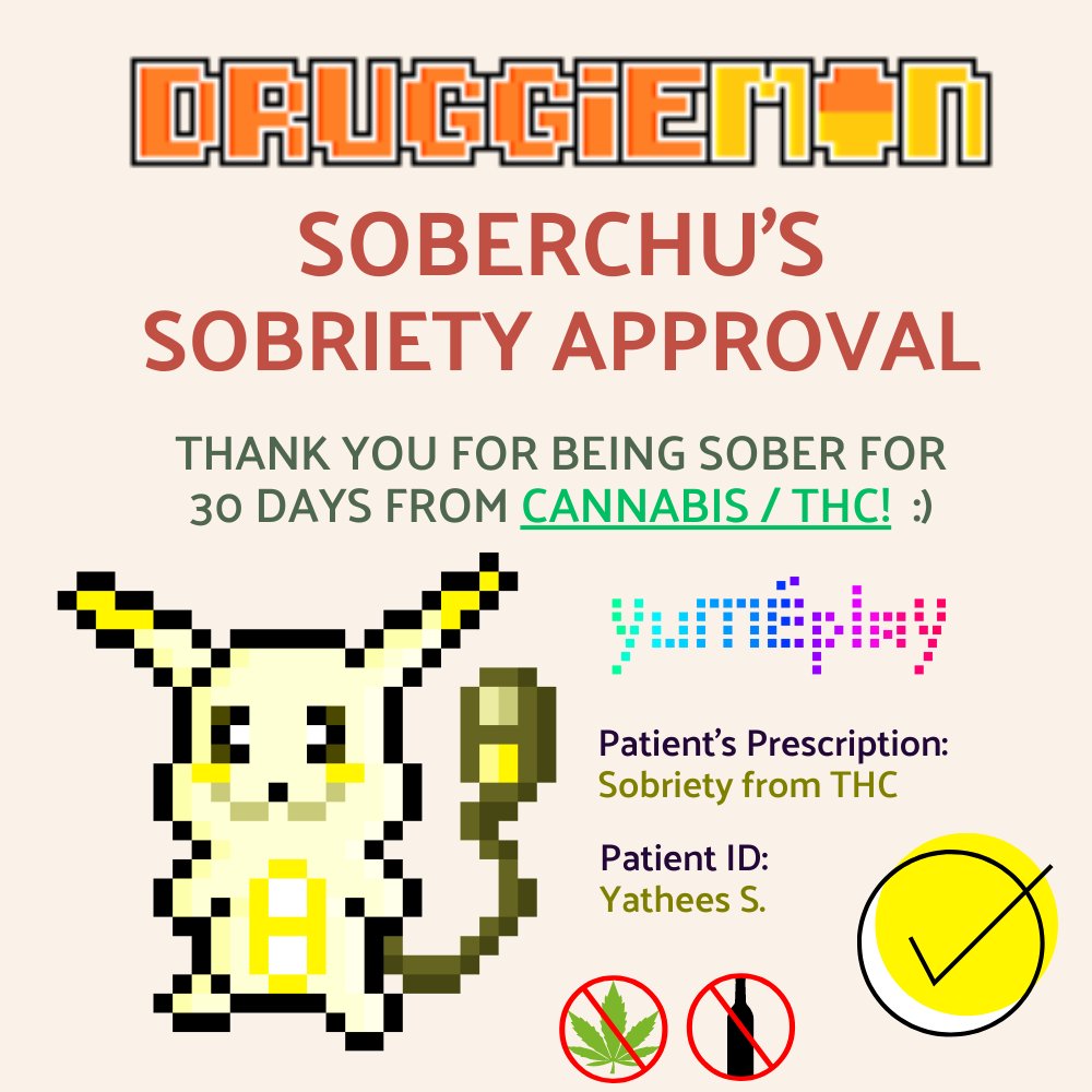 Hello I have been #sober from #thc for 30 days!
Thanks for the support #Soberchu :) 💊🚫

#druggiemon #indiegame #tcg #pokemon #fakemon #pixelart #antidrugs #antidrug #madd #sobriety #pikachu #raichu #pichu #parody #spoof #soberlife #dontdodrugs #nodrugs