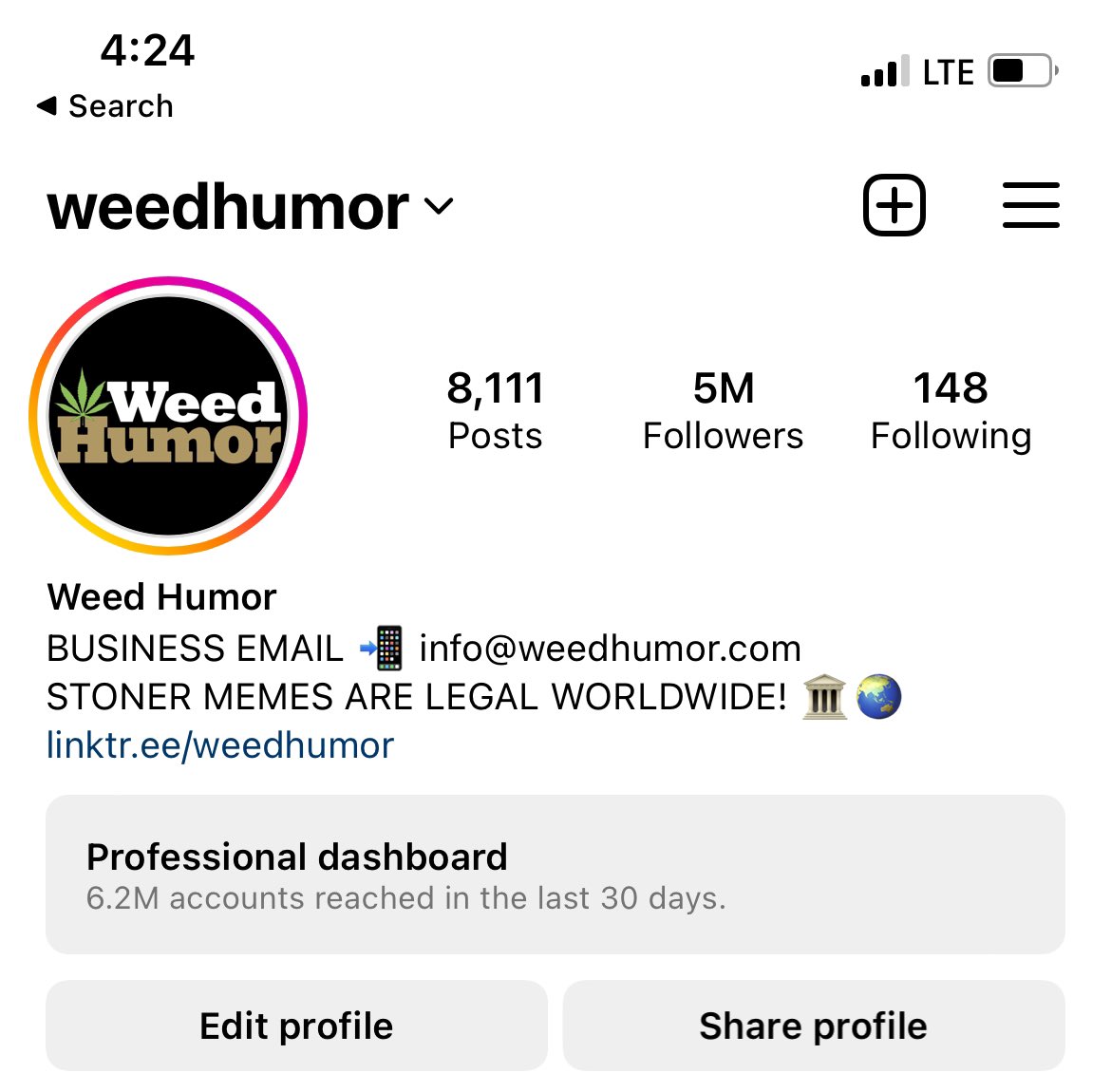 .<a href="/elonmusk/">Elon Musk</a> We have 5 million followers on IG and 1m+ on FB. I’d love to get @weedhumor Twitter unsuspended so we can advertise under the new cannabis match promo! We only share memes, as a fellow memer, can you please help!