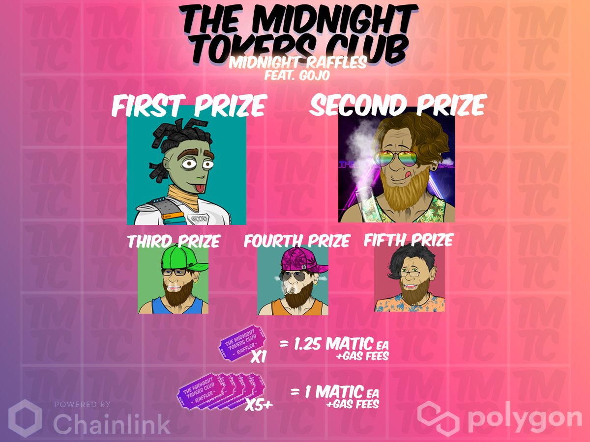 xMidnightTokers's tweet photo. A little over 24hrs left for our GOJO X TMTC raffle! Being a holder of either collection grants you 3 tickets per #NFT you own 🤙🏼
#JoinGojo #JoinTheClub
@joinGOJO 
https://t.co/PrXqGtqxVz https://t.co/v6Luy3H95S