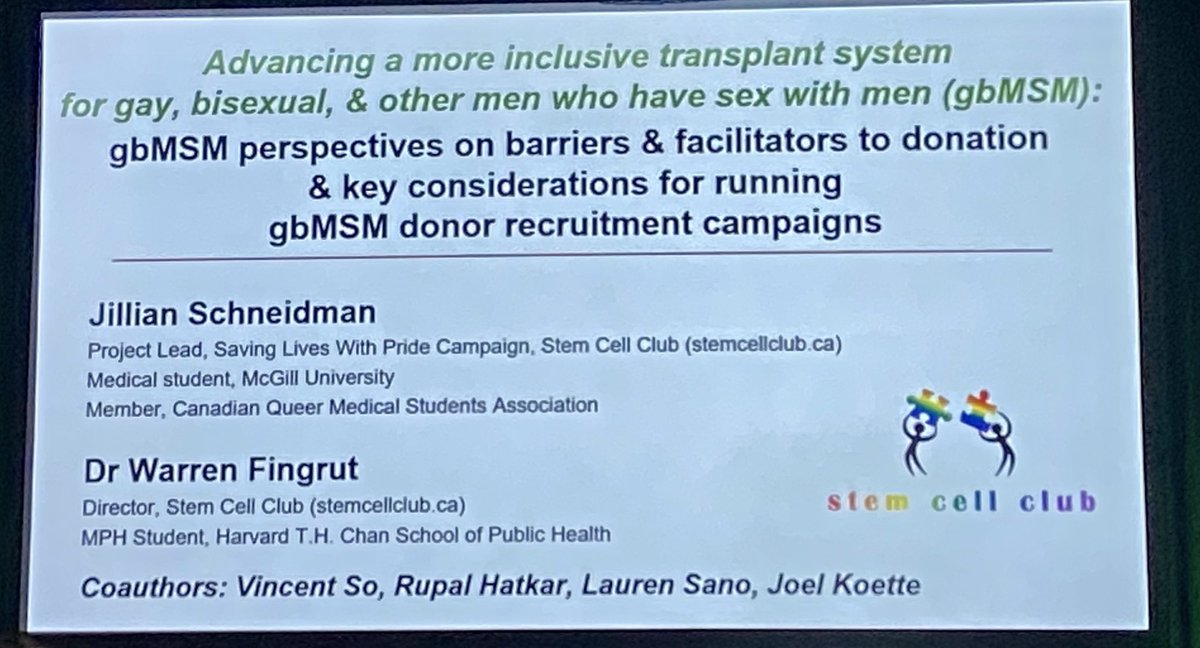 Critically important presentation by Jacqueline Schneidman about the need for greater inclusion of the LGBQT community in stem cell donation. We can and must do better.#Tandem23 @StemCellClubCA @ASTCT