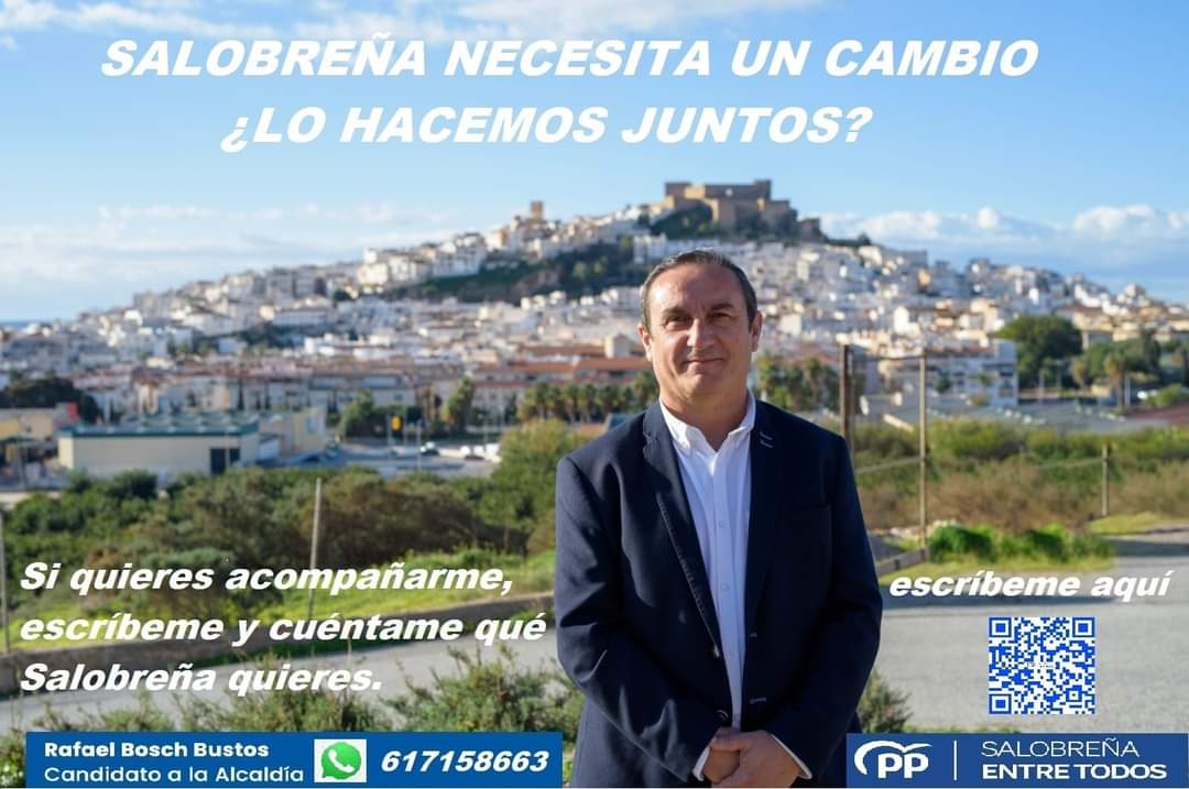 🗓 Cuenta atrás, 100 días para las elecciones municipales. 
🔷Una fecha muy importante  #salobreñanecesitauncambio  y el futuro de todos los vecinos está en juego.
🔷Progreso o estancamiento.
👥️Quiero escucharos.
📲 WhatsApp tus propuestas y necesidades al 617158663.
O _QR.
