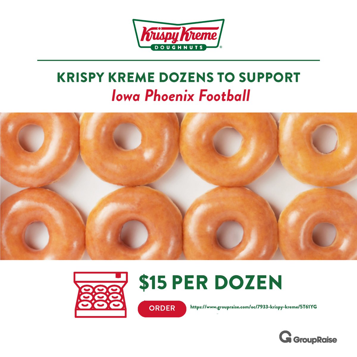 IowaPhoenix's tweet image. Did someone say doughnuts?!?! 🍩 ✨ Treat yourself some Krispy Kreme doughnuts and help Iowa Phoenix Football out. Calories don’t count with these. 
groupraise.com/oc/7933-krispy… 
#digitaldozens #donate #krispykreme #krispykremefundraiser #iowaphoenixfootball #wfa #womenstacklefootball