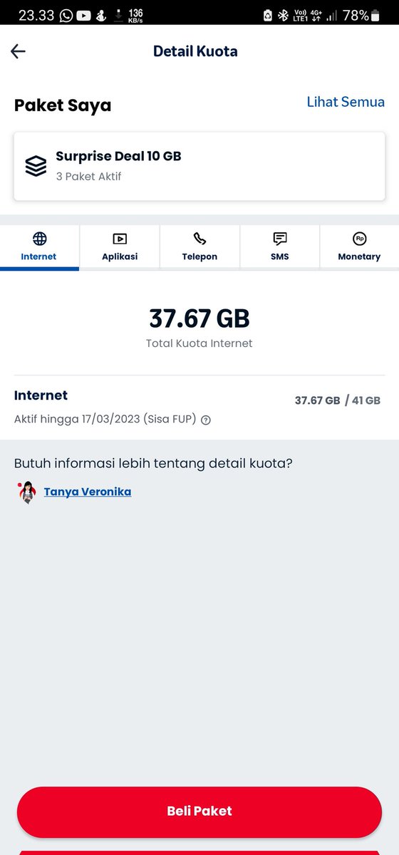 teukustory's tweet photo. Skema Aneh dari Promo #SurpriseDeal nya #Telkomsel 🤨
Kuota Surprise Nya berakhir tgl 18 Feb 23, tapi kuota yg di Sedot malah punya combo sakti yg baru sy beli dan brakhir 17 mar 23,
Terus apa gunanya surprise deal yg sy beli pake poin plus rp. 1000 ??? Sama aja ga ada 🤪 https://t.co/Oqr6wdMxnB