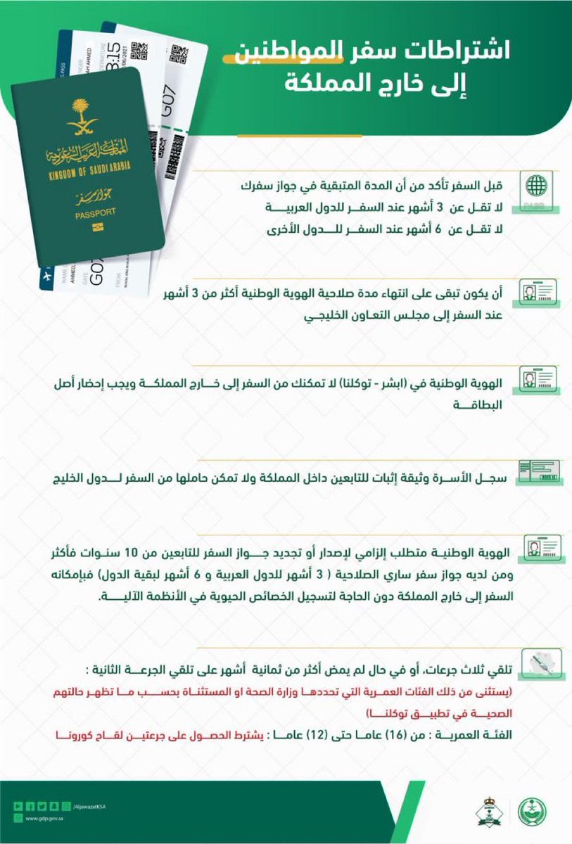 AljawazatKSA's tweet photo. اشتراطات سفر المواطنين إلى خارج المملكة. https://t.co/U8bOKKr5lr