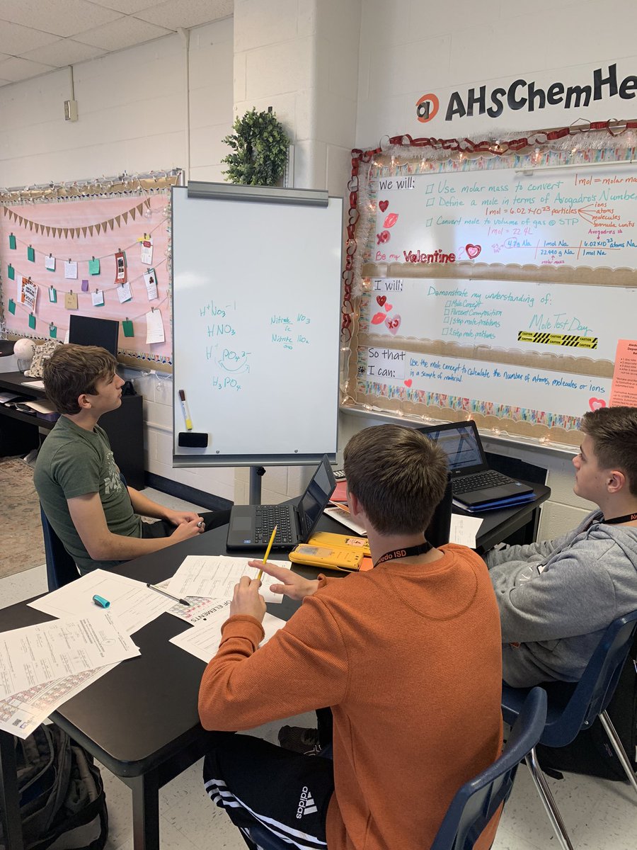 HenyonChem's tweet photo. Reinforcing our learning!  Small group study session to reinforce how to calculate Mole conversions!  Teamwork makes the dream work!!! @AledoISDAdvAca @AledoISD https://t.co/XfVS3ct5nr