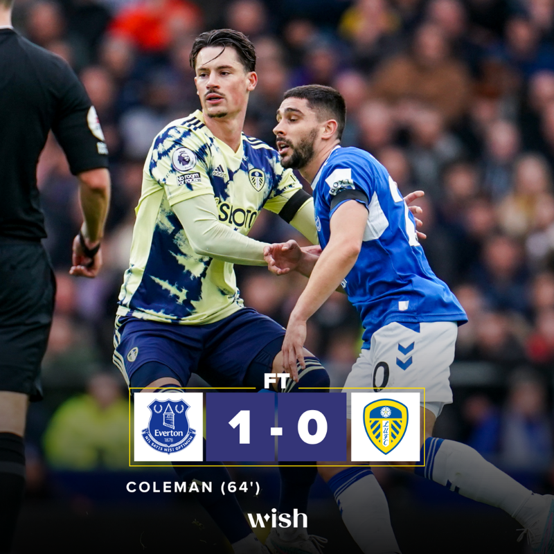 LUFC's tweet photo. 𝗙𝘂𝗹𝗹 𝗧𝗶𝗺𝗲: Seamus Coleman's 64th minute strike seals the points for Everton