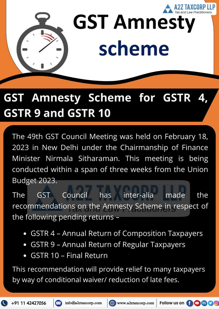 GST Amnesty Scheme for GSTR 4, GSTR 9 and GSTR 10

#GST #gstwithbimaljain #gstupdates #49thgstcouncilmeeting #GSTR4 #GSTR9 #gstr10