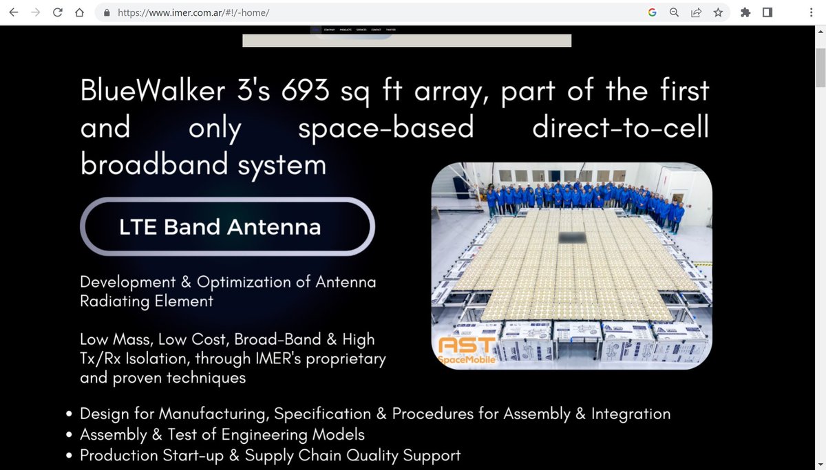 PARTICIPACIÓN DE STARTUP LOCAL EN EL SATÉLITE  BlueWalker 3:   <a href="/ImerAntennas/">imer-antennas</a>  participó en el desarrollo de elementos radiantes de la antena del satélite.