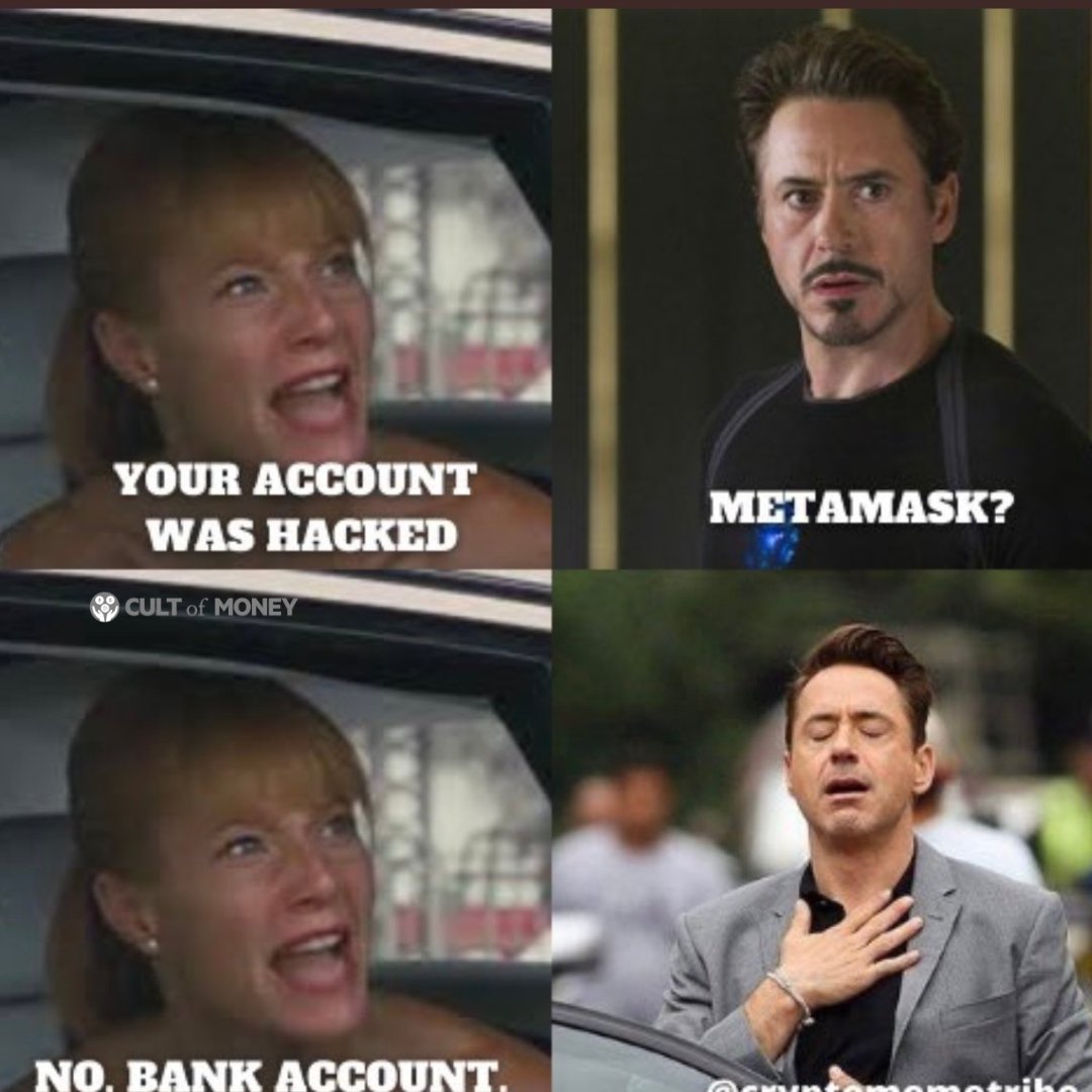CultOfMoney's tweet image. Don&apos;t give us a scare like that ever again. Not saying that any other account should be hacked. But most definitely NOT the MetaMask one. Thanks ❤️

#metamask #cryptowallet #softwarewallet