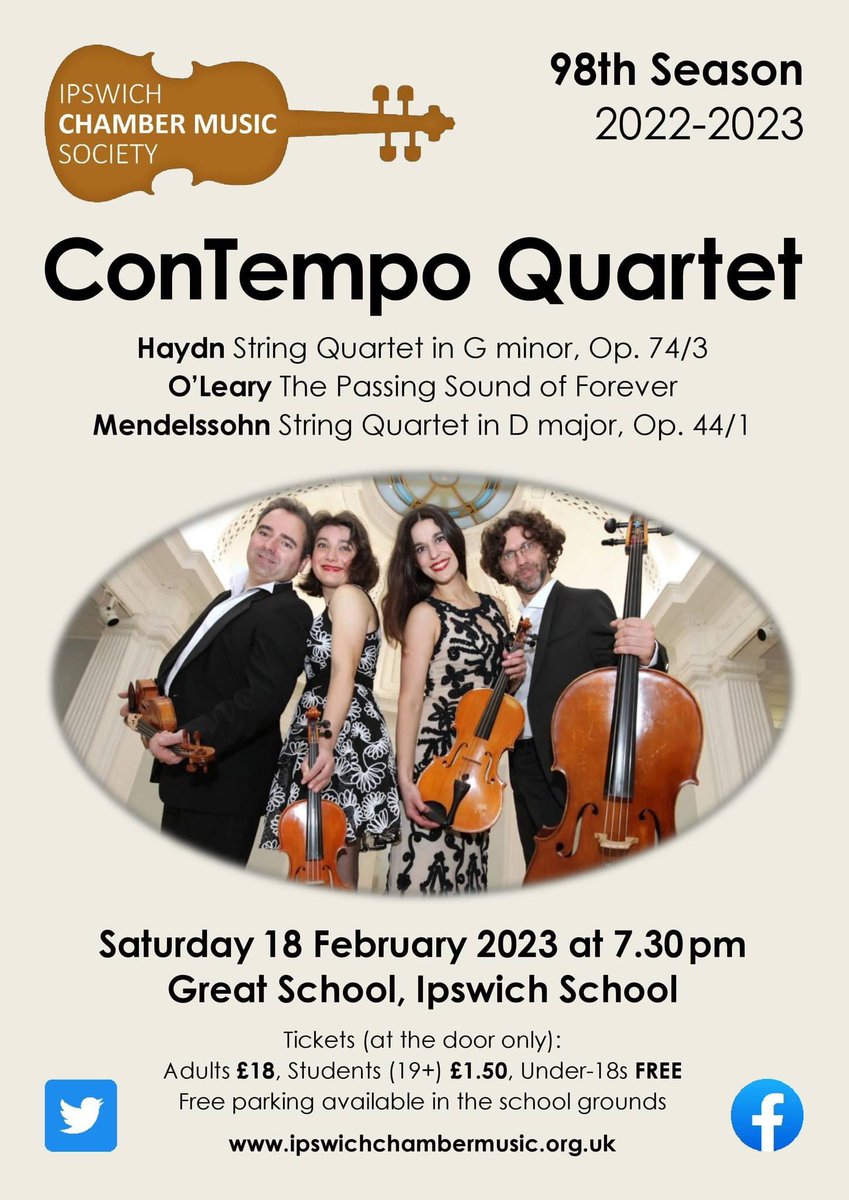 IpsChambMus's tweet photo. Superb sounds emanating from @RteContempo in Great School @ipswichschool Come and hear them at 7.30 tonight! https://t.co/PjULpFJ0F9