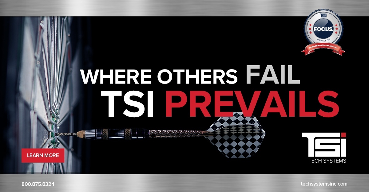 TSI_FOCUS's tweet image. We guarantee response time and resolution the first time. If you’re unsatisfied with your current systems integrator give us a call and find out what true reliability looks like. techsystemsinc.com #TechSystems #Reliable #CallToday