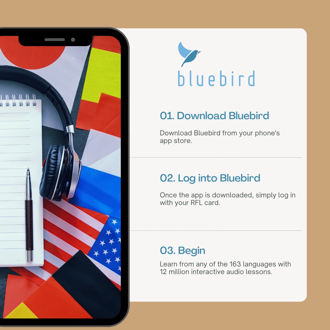 Bluebird features 12 million prerecorded lessons, personalized courses, quizzes, daily lessons and more for learning 163 languages.  Available on computers and mobile devices, free with your library card!

#polyglot #learnsomethingnew #bluebird #technology #selfpacedlearning