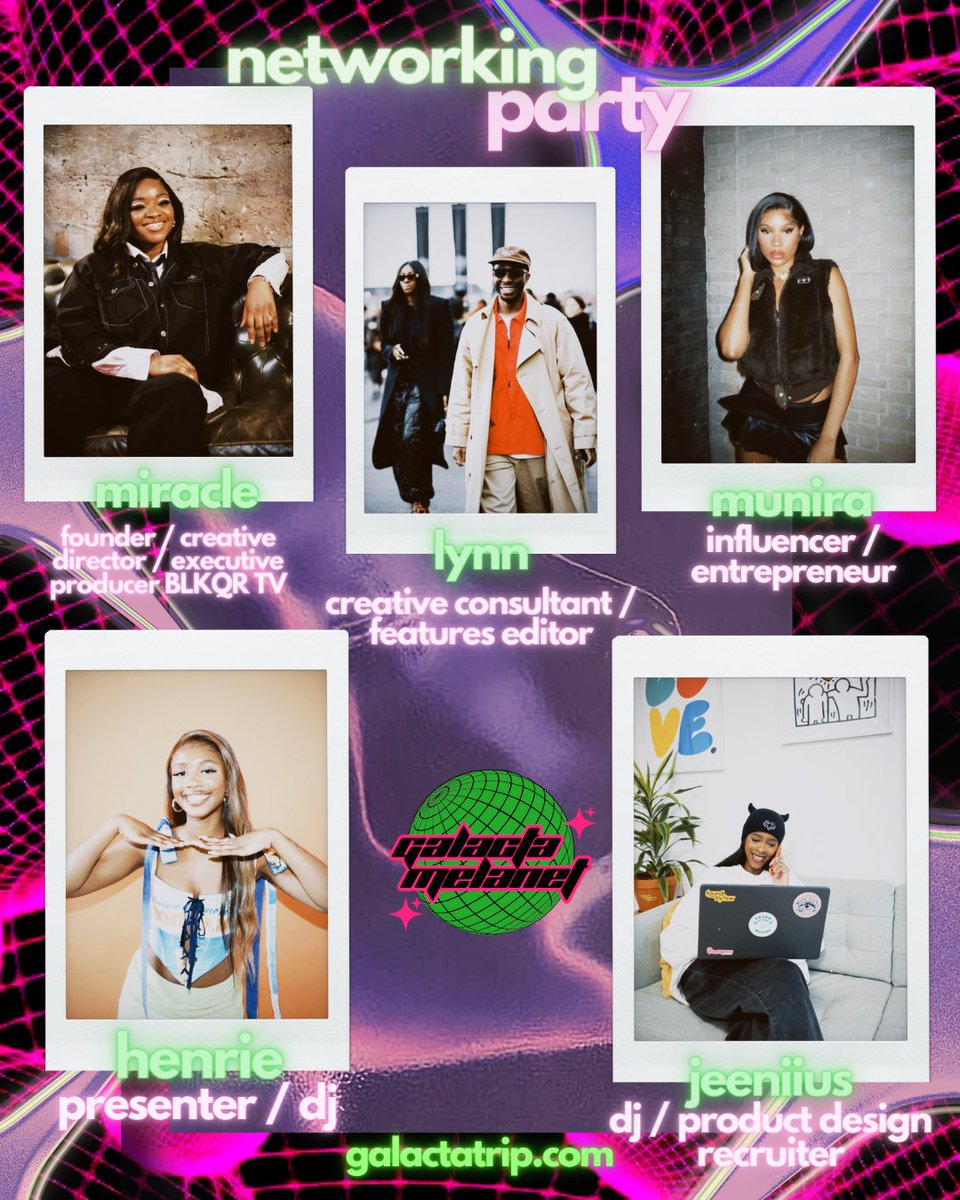 come and join us at our FIRST ever networking party! 🌐

date: march 5th 2023 
time: 5pm - 10:30pm 
location: kraft dalston 

galactatrip.com 

workshops | panel | networking | party