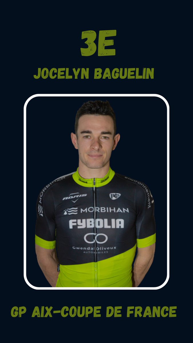 [📣 Résultats] 

🥉pour Jocelyn Baguelin sur cette première manche de Coupe de France. 
Un super travail collectif récompensé par ce podium. 

A noter la belle 3e place du deuxième front de l’équipe sur le CLM par équipe technique des Plages Vendéennes Cyclistes 💪