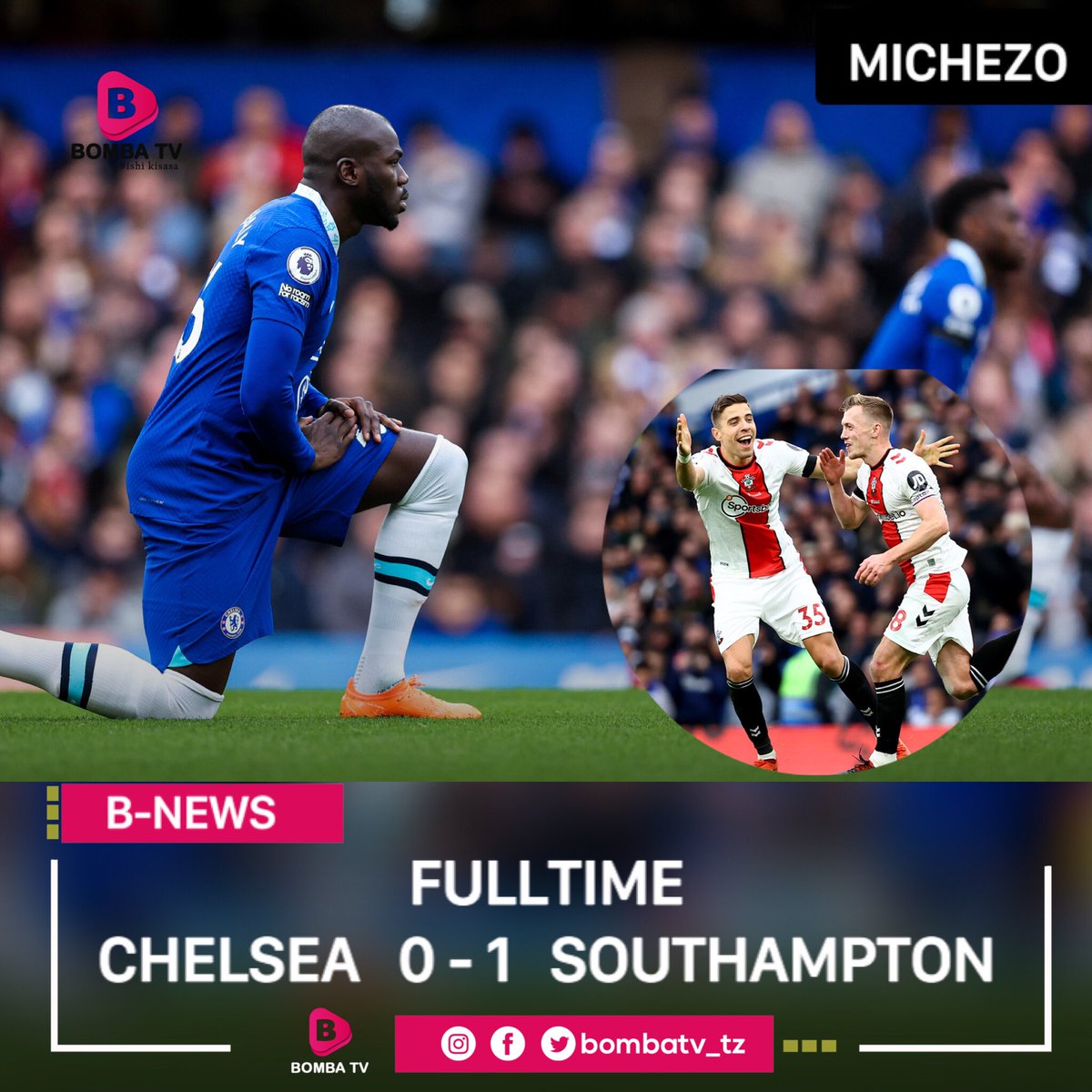 Bombatv_tz's tweet image. #Mchezo umemalizika ligi kuu soka nchini Uingereza kwa klabu ya Chelsea kupoteza mchezo mbele ya Southampton na kufanya hali ya chelsea katika msimamo wa ligi kuu @OfficialFPL kuwa tete.