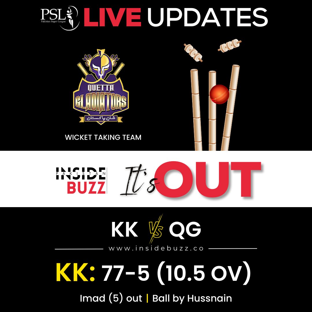 insidebuzzco's tweet image. PSL - 8 (6th Match)

#QuettaGladiators vs #KarachiKings

Karachi: 77 Runs 5 Out
Over: 10.5

TARGET FOR KINGS: 169

#insidebuzz #liveupdate #psl8 #PZvsKK #KKvPZ #QGvMS #MSvPZ #QGvsKK #LiveStreaming #PakistanSuperLeague #sports