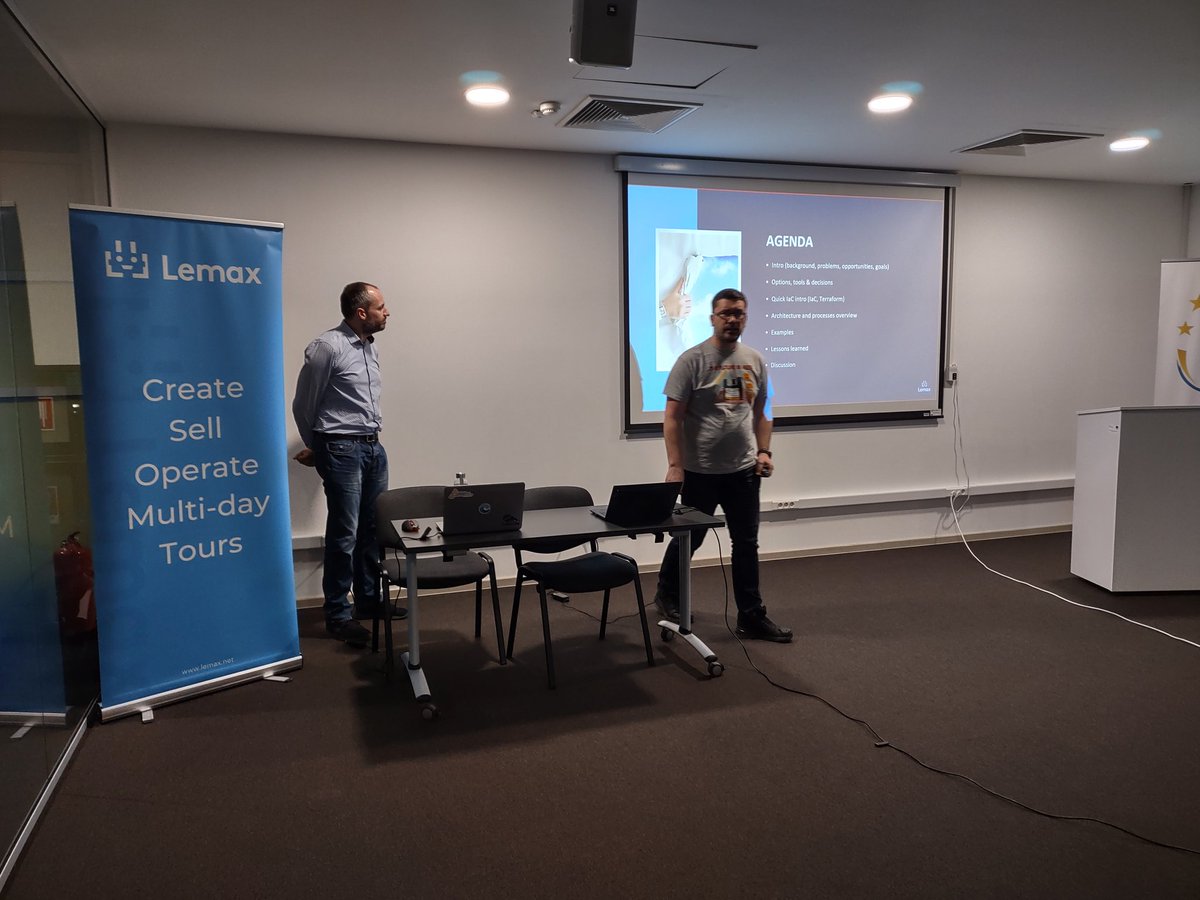 gzarinac's tweet photo. Goran Horak and Dietmar Ruef from #Lemax talking about #Terraform in hands of developers on IT Community User Group Križevci https://t.co/qGdLTMzm4i