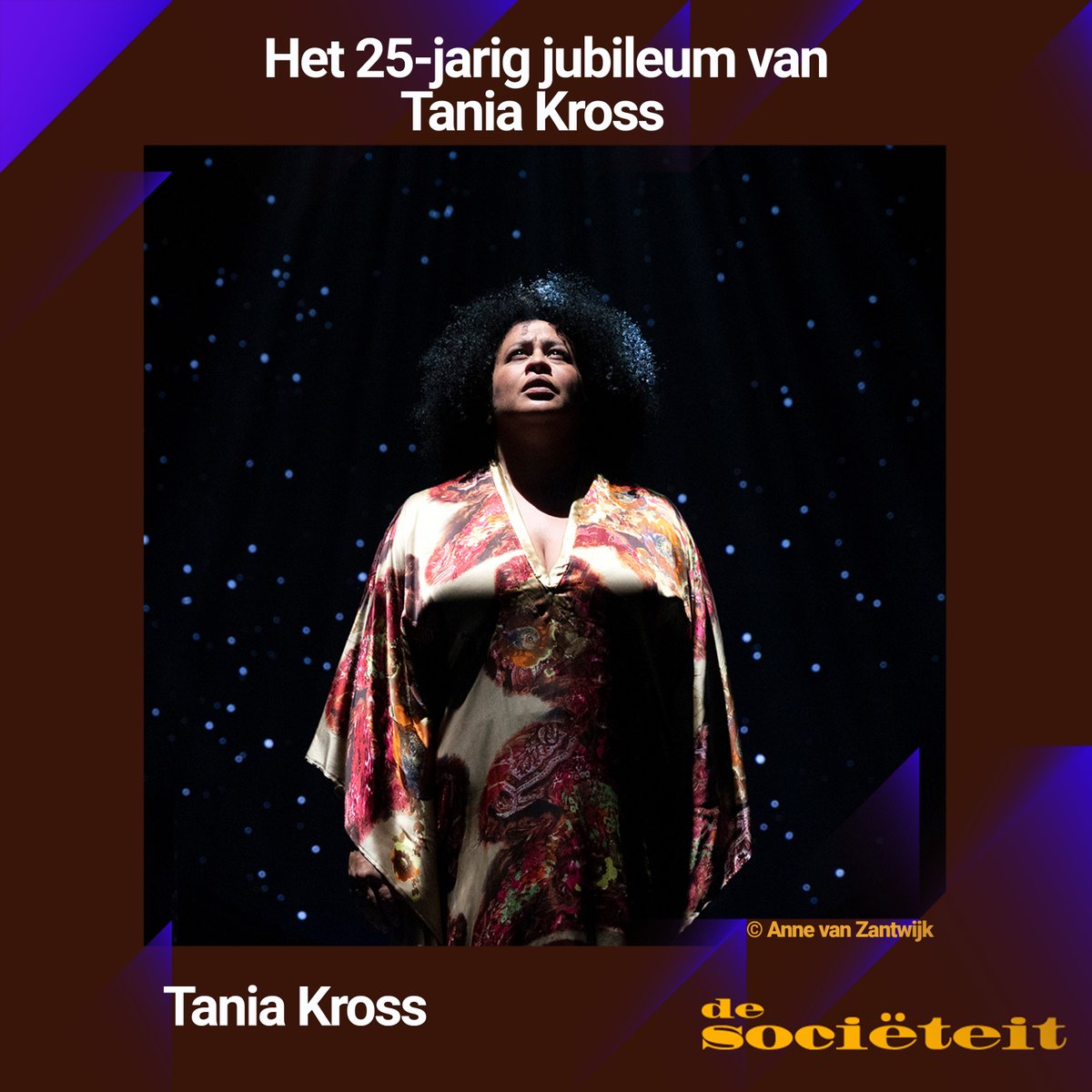 📺 Zondag 19 februari in De Sociëteit op NPO 2 om 22:40

Mezzosopraan <a href="/Taniakross/">Tania Kross</a> viert haar 25 jaar jubileum met haar theaterconcerttour ’Van Curacao tot Concertgebouw’. Bij ons vertelt ze haar toekomstplannen en sluit ze de avond muzikaal af met een optreden 🎼.