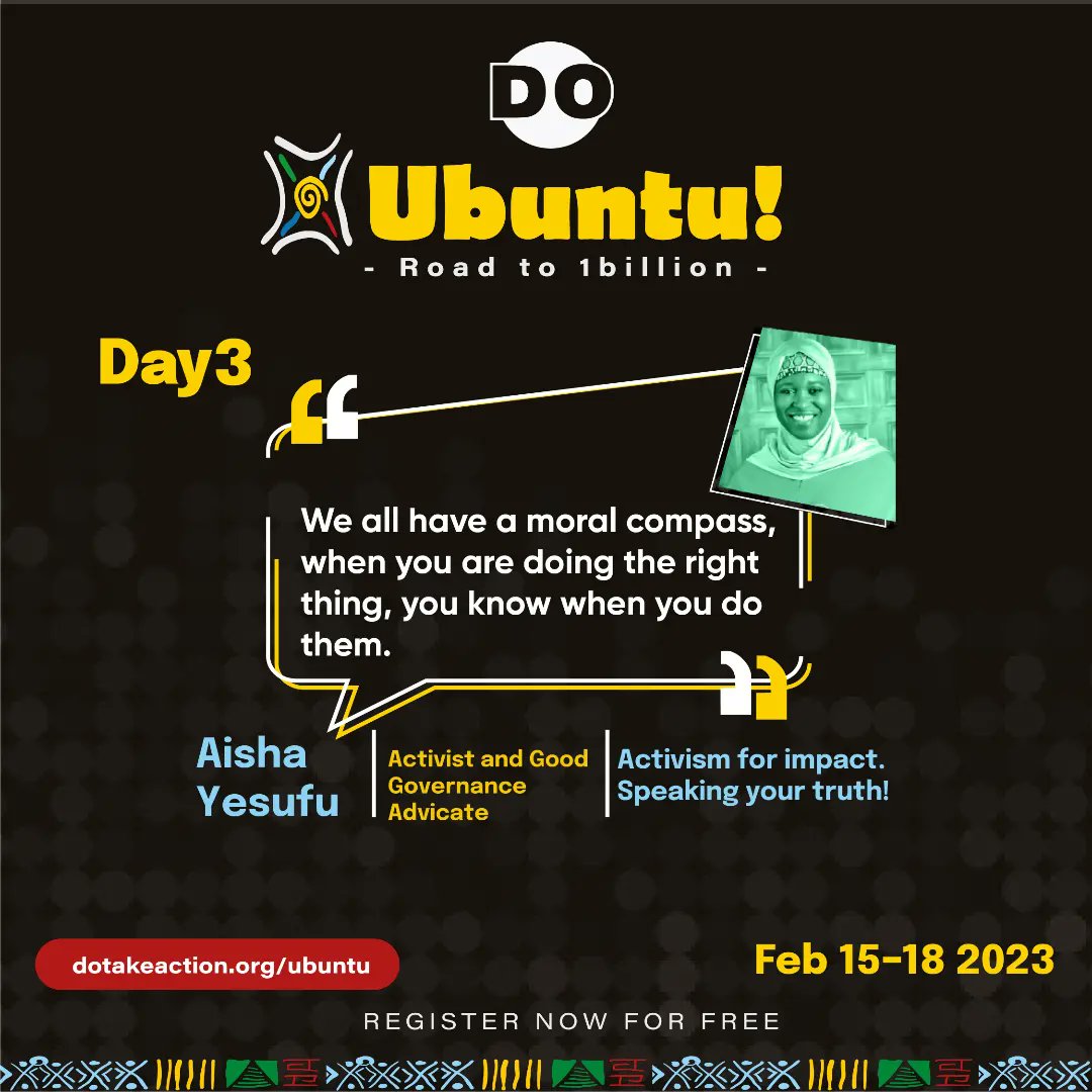 do_takeaction's tweet photo. You missed day 3 UBUNTU conference?

Here's an excerpt from yesterday's session by @AishaYesufu

What an educative session.

Get ready for day 4 today!

#DoTakeAction #UbuntubyDO https://t.co/2v5ZbYqMNg