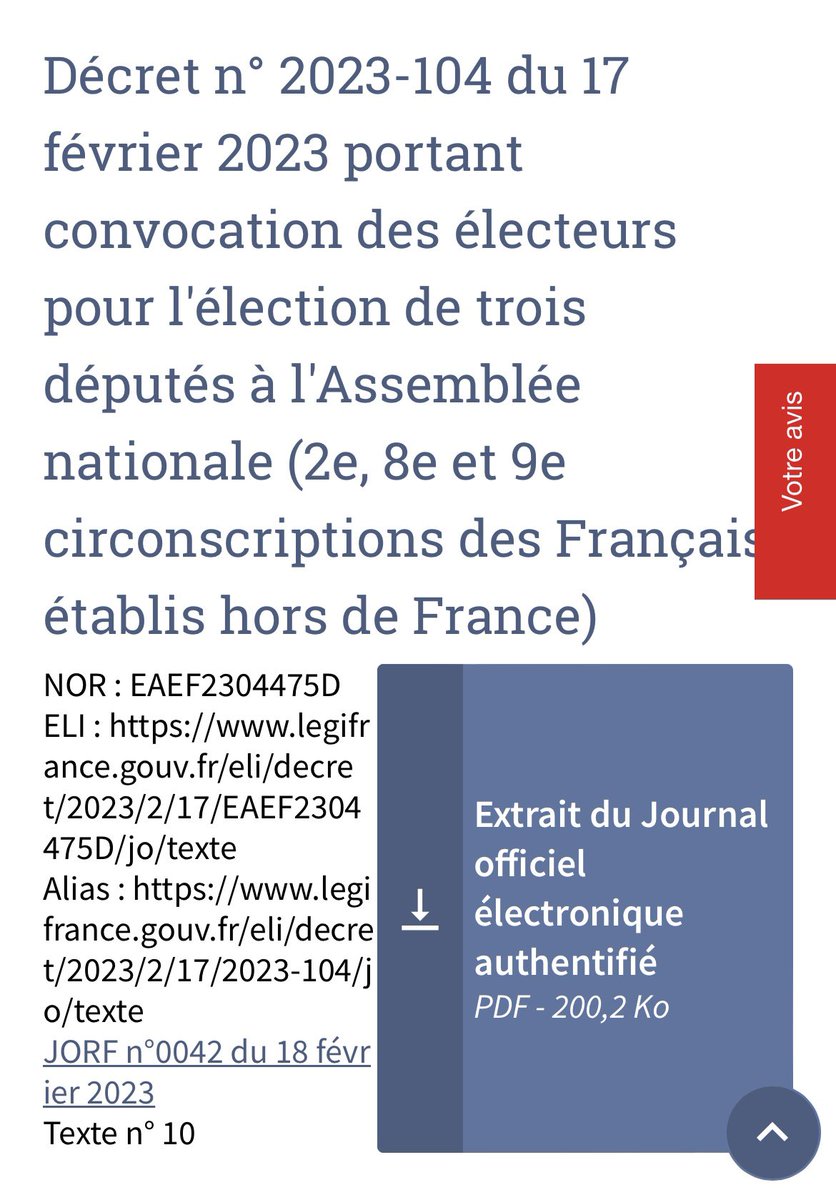 Le décret de convocation des électeurs des circos 2/8 et 9 des #francaisdeletranger est paru. Le vote électronique prévu. legifrance.gouv.fr/jorf/id/JORFTE…