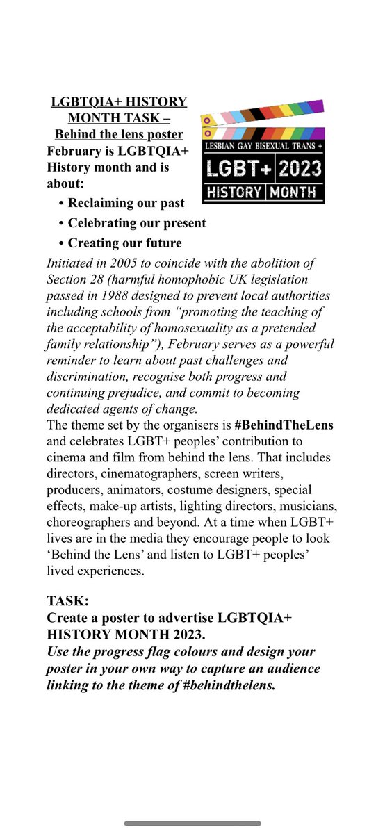 Here is a wee task you could work on this LGBTQ+ History Month 2023! Our LGBTQ+ Committee have been working on 🌈 <a href="/CumbernauldAcad/">Cumbernauld Academy</a> <a href="/CumbernauldArt/">Cumbernauld Academy Art and Design</a> @LGBTYS